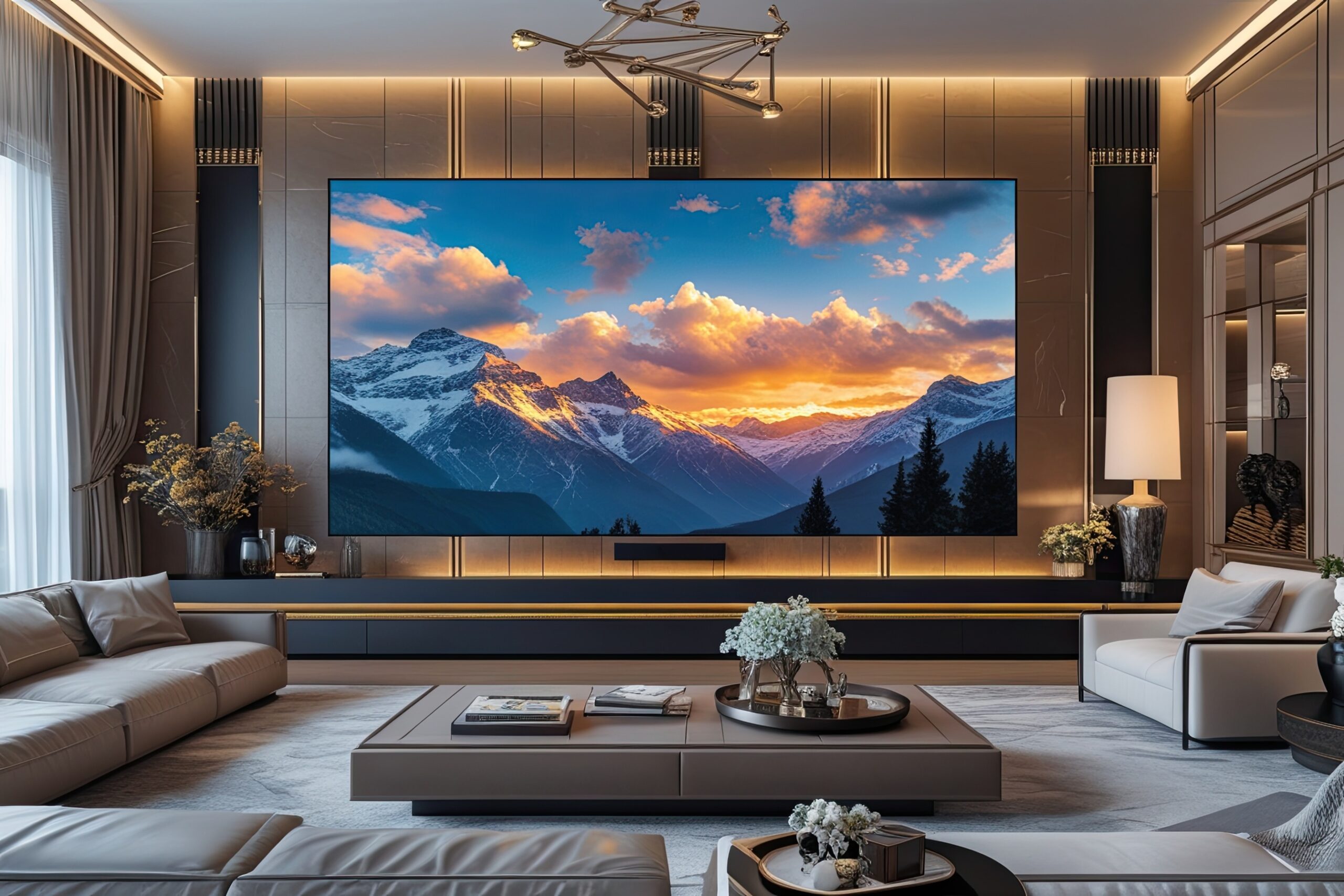 Mounted TV in modern living room