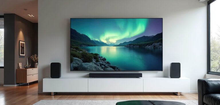 Wall mounted television and clean entertainment setup