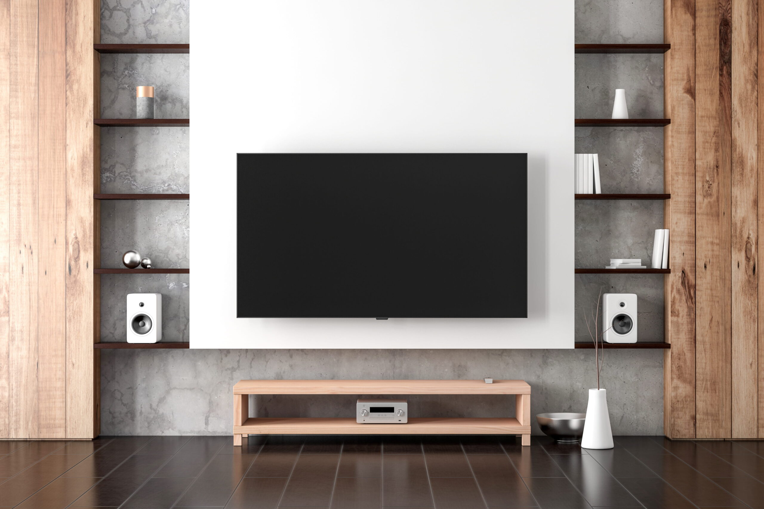 Wall mounted TV in upscale room